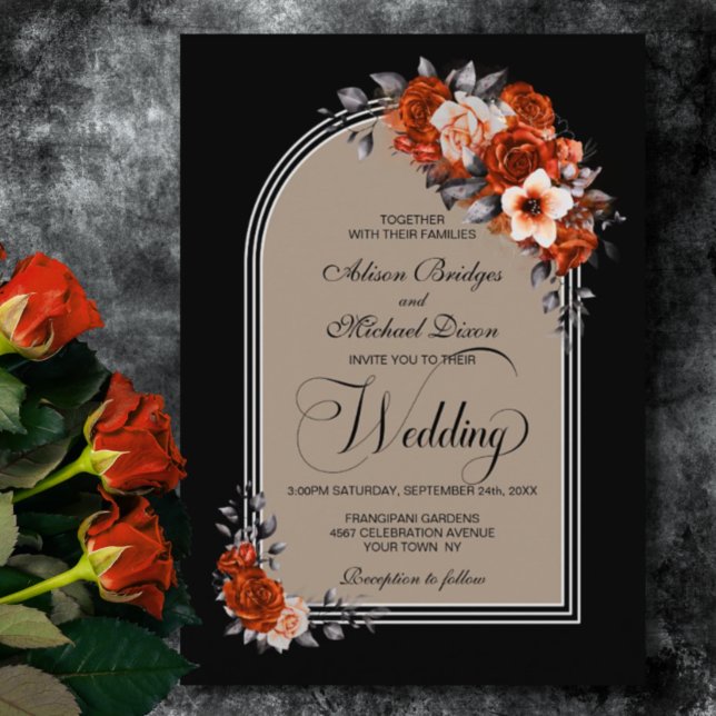 Invitation Arche Florale Orange Brûlé Mariage Beige Noir (Créateur téléchargé)
