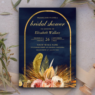 Invitation Arche Florale Terreuse Or Bleu Nuit Shower de Mari