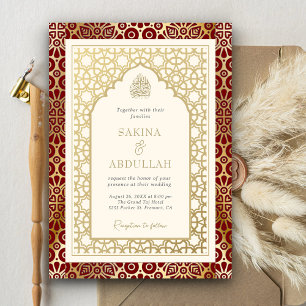 Invitation Arche islamique rouge et ivoire Mariage musulman