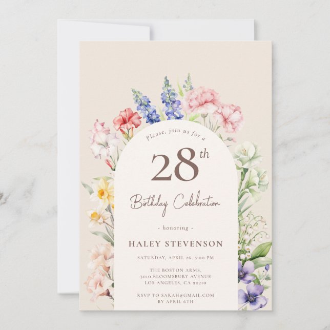 Invitation Arche Jardin Floral Beige Whimsical 28e anniversai (Devant)