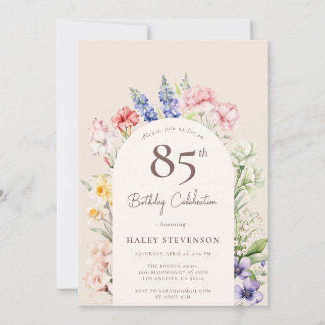 Invitation Arche Jardin Floral Beige Whimsical 85e anniversai (Devant)