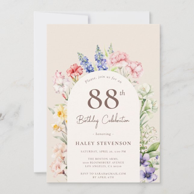 Invitation Arche Jardin Floral Beige Whimsical 88e anniversai (Devant)