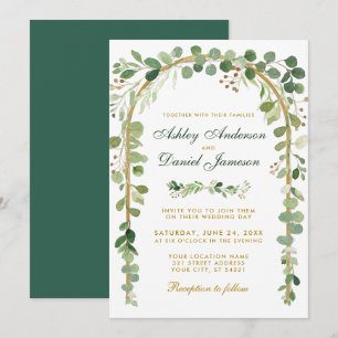 Invitation Arche mariage Botanique Eucalyptus Vert Or