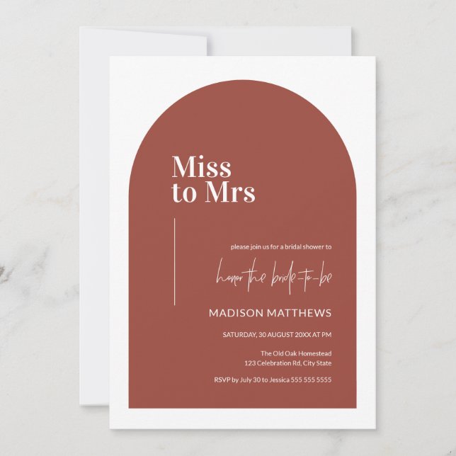 Invitation Arche minimale en terre cuite Mlle Mme Fête des ma (Devant)
