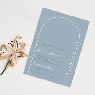 Invitation Arche minimaliste bleu pour baptême