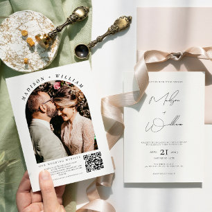 Invitation Arche photo moderne QR Code Boho Mariage