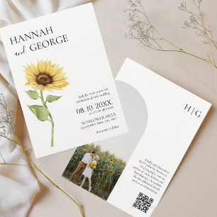 Invitation Arche photo Tournesol minimaliste Code QR Mariage