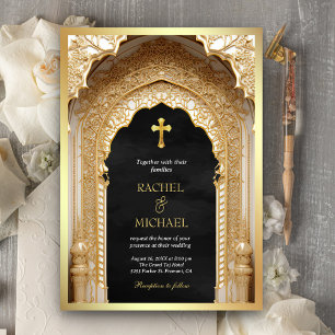 Invitation Arche religieuse royale en or Christianisme Mariag
