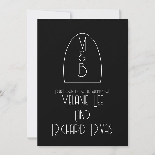 Invitation Arche rétro Mariage noir blanc initial (Devant)