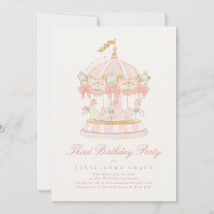 Invitation Arcs de conte de fées Rose Fille Carrousel Fête d'