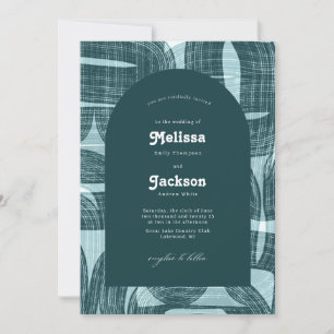 Invitation Arcs et courbures rétro et lignes Mariage Turquois