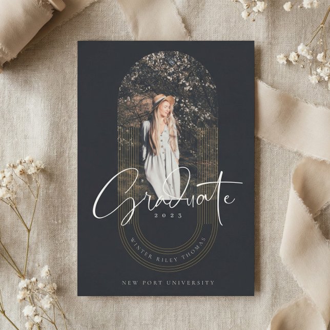 Invitation Arcs géométriques modernes gradués Photo (Modern Graduate Arch Graduation Photo Announcement)