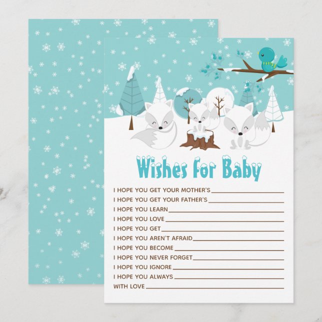 Invitation Arctic Foxes Winter Wonderland Wives For Baby (Devant / Derrière)