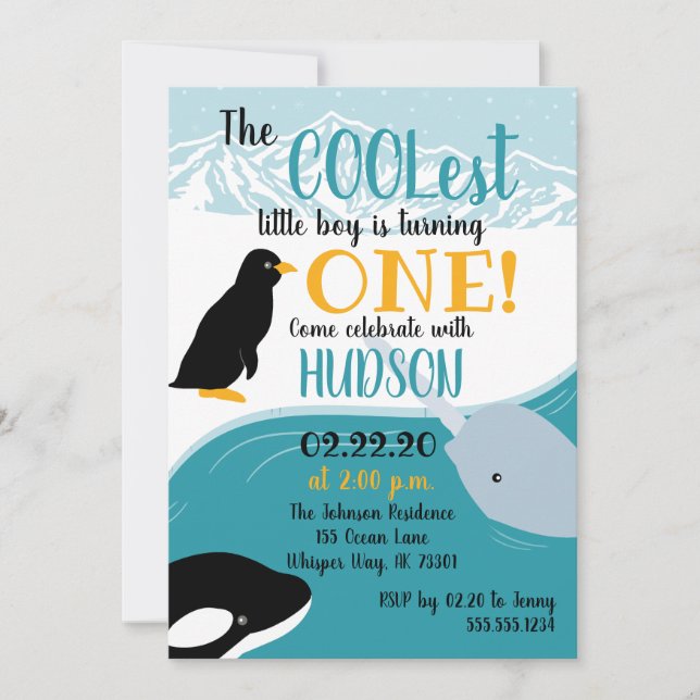 Invitation arctique d'anniversaire d'animaux (Devant)
