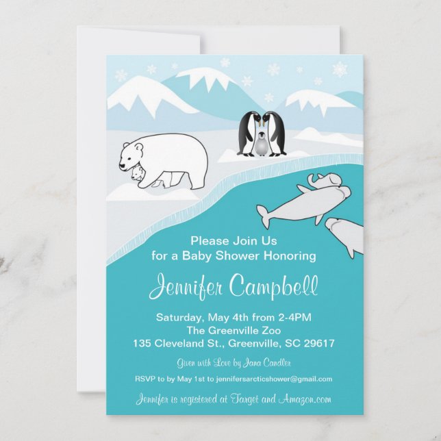 Invitation arctique de baby shower d'animaux (Devant)