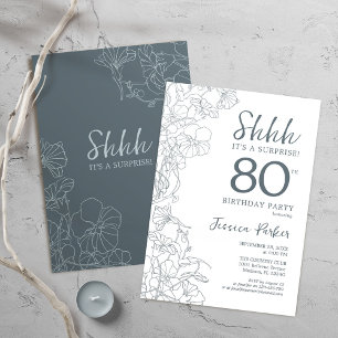 Invitation Ardoise Bleu Blanc Botanique Surprise 80e annivers
