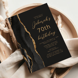 Invitation Ardoise dorée noire Script 70e anniversaire