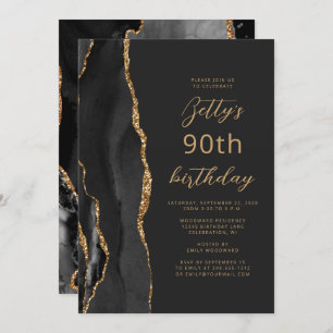 Invitation Ardoise dorée noire Script 90e anniversaire