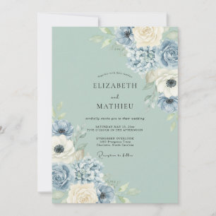 Invitation Ardoise Fleur Romantique Mariage Élégant