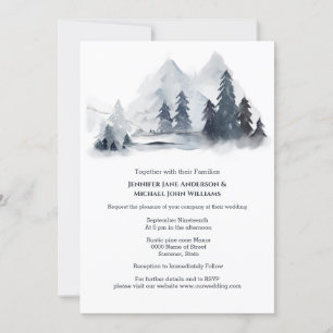 Invitation Ardoise gris bleu forêt sapins montagne chic