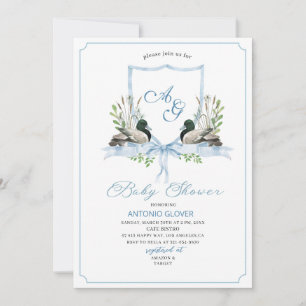 Invitation Arêtes d'aquarelle Baby shower de canard bleu