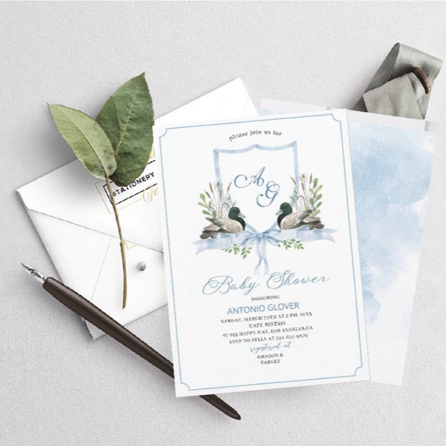Invitation Arêtes d'aquarelle Baby shower de canard bleu (Créateur téléchargé)