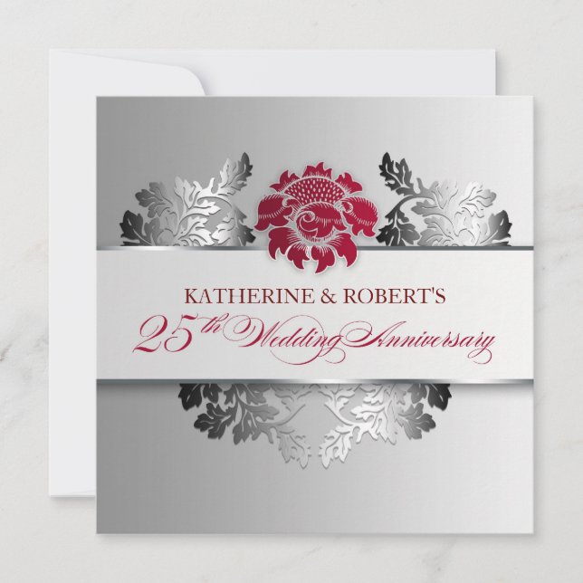 Invitation argent 25e anniversaire mariage élégante invitatio (Devant)