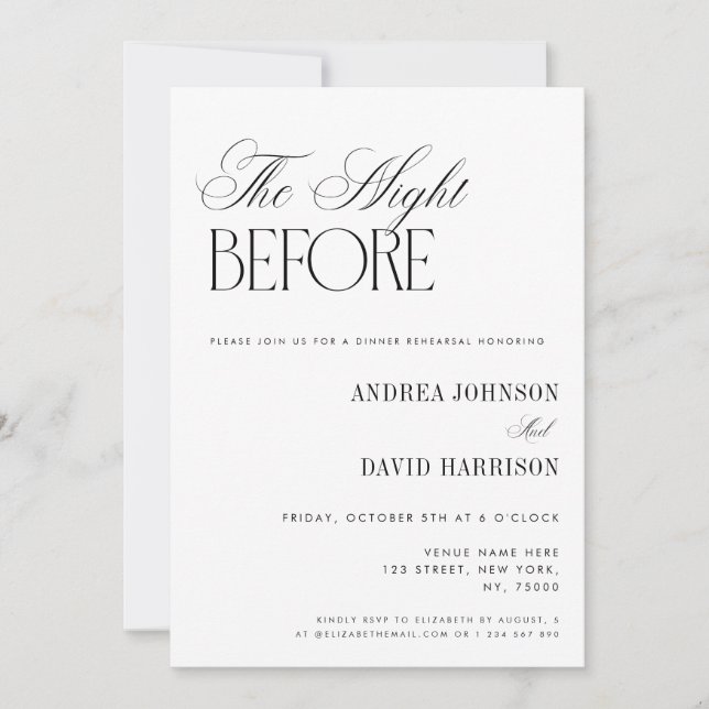 Invitation Argent Ancien Élégant La Nuit Avant le Dîner de Ré (Devant)