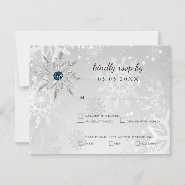 Invitation argent aqua snowflakes mariage hiver rsvp (Devant)