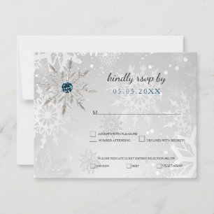 Invitation argent aqua snowflakes mariage hiver rsvp