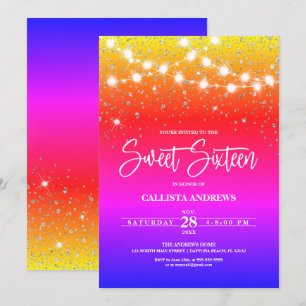 Invitation Argent arc-en-ciel Parties scintillant étincelles 