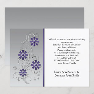 Invitation Argent avec Fleurs violettes Réception seulement