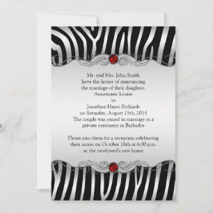 Invitation Argent Black Zebra Red Jewel Post Mariage Invitati