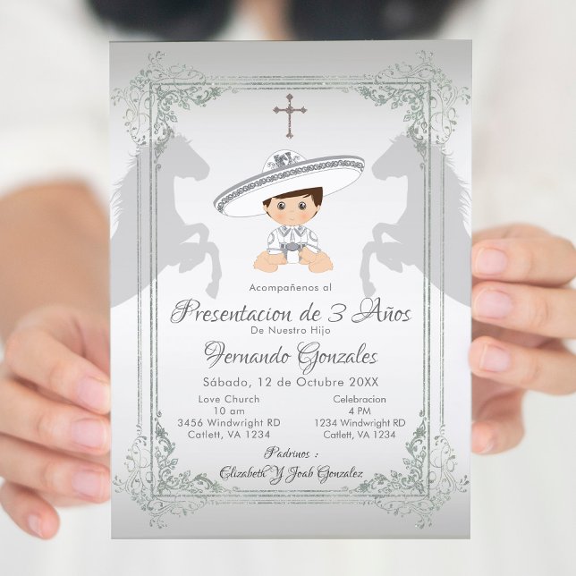Invitation Argent blanc Mexicain Tres Anos Boy (Créateur téléchargé)