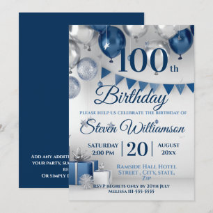 Invitation Argent bleu 100e anniversaire