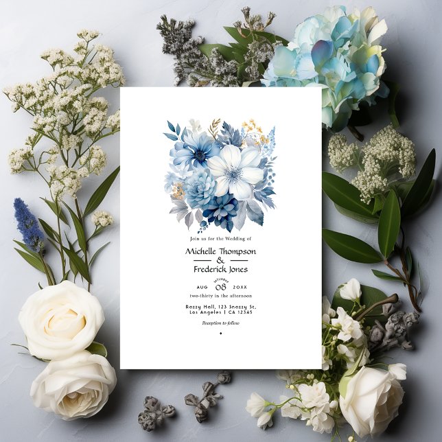 Invitation Argent, bleu glace, blanc givre et Mariage gris (Créateur téléchargé)