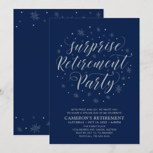Invitation Argent, bleu marine moderne Surprise Retraite Part