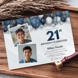 Invitation Argent bleu noir et blanc 21e anniversaire 2 photo