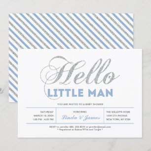 Invitation Argent, bleu   Typographie moderne Baby shower gar