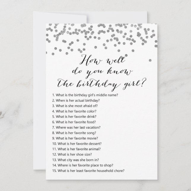 Invitation Argent Confetti Anniversaire - Qui sait Anniversai (Devant)