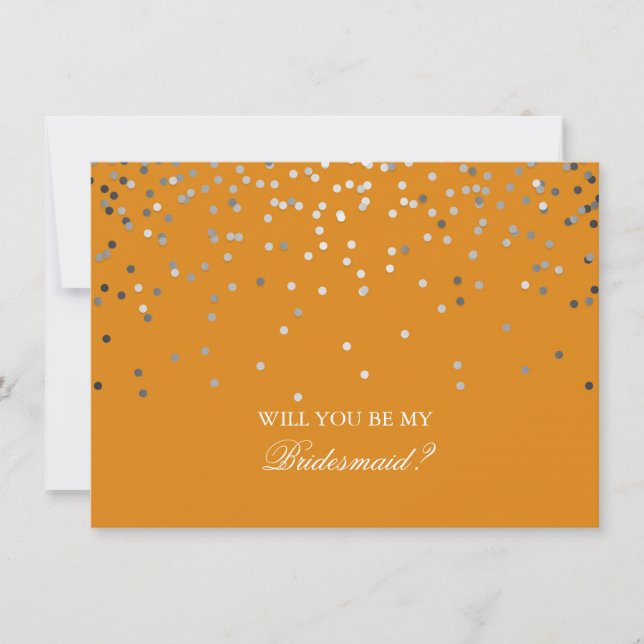 Invitation Argent Confetti Orange Mariage Bridesmaid (Devant)