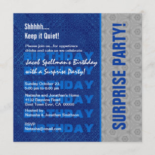 Invitation Argent de bleu de fête d'anniversaire de surprise