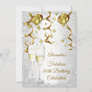 Invitation Argent de fête ballon doré champagne paillettes