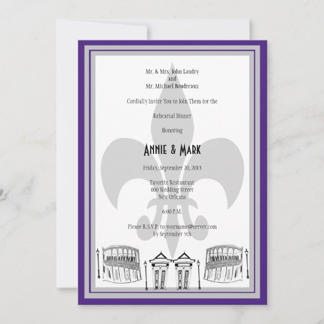 Invitation Argent de pourpre d'invitation de dîner de (Devant)