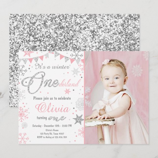 Invitation Argent de rose d'invitation d'anniversaire (Devant / Derrière)