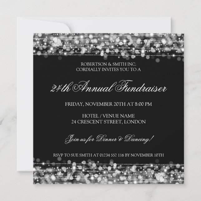 Invitation Argent d'entreprise élégant d'étincelles de partie (Devant)