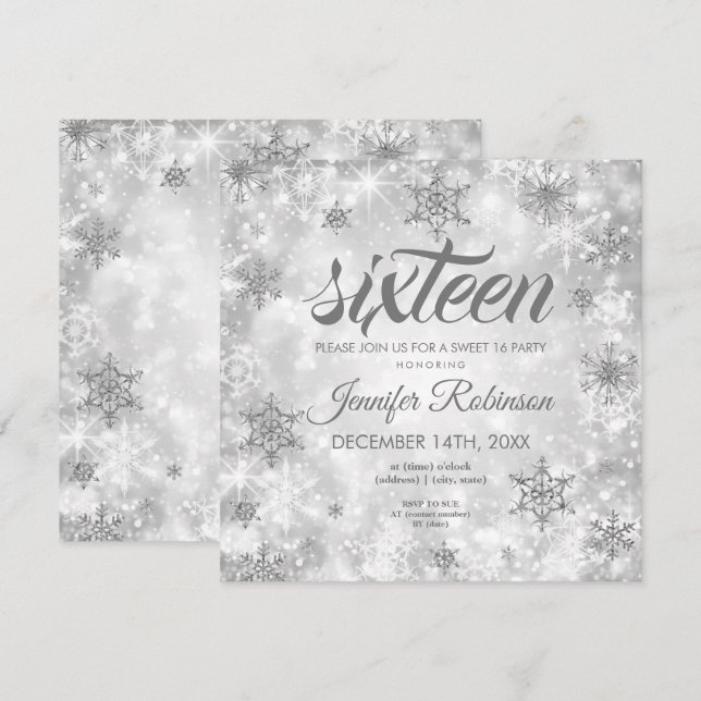 Invitation Argent d'hiver doux 16 Parties scintillant étincel (Devant / Derrière)
