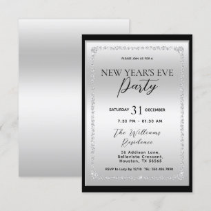 Invitation Argent & Diamant Noir encadré Réveillon du Nouvel