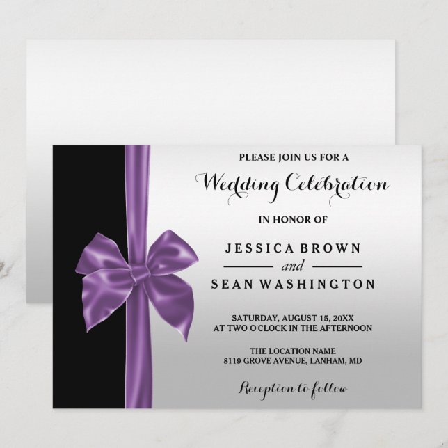 Invitation Argent en soie romantique d'arc et mariage noir (Devant / Derrière)