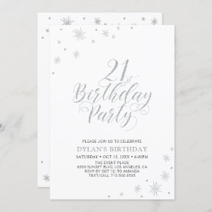 Invitation Argent et blanc   Modern Chic 21e fête d'anniversa